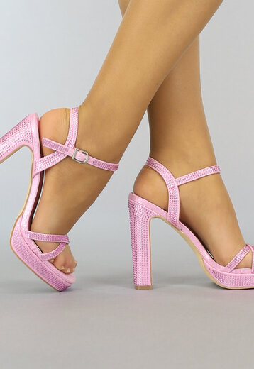 SALE80 Roze Glam Sandaletten met Stevige Hak