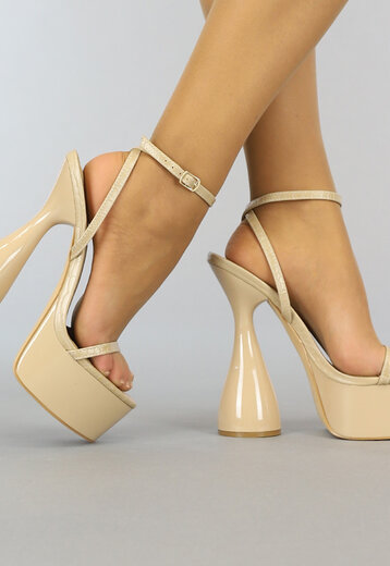 BF2023 Retro Nude Plateau Sandaletten met Peeptoe  en Zandloper Hak