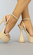 BF2023 Retro Nude Plateau Sandaletten met Peeptoe  en Zandloper Hak