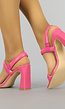 Fuchsia Retro Peeptoe Sandaletten met Stevige Hak