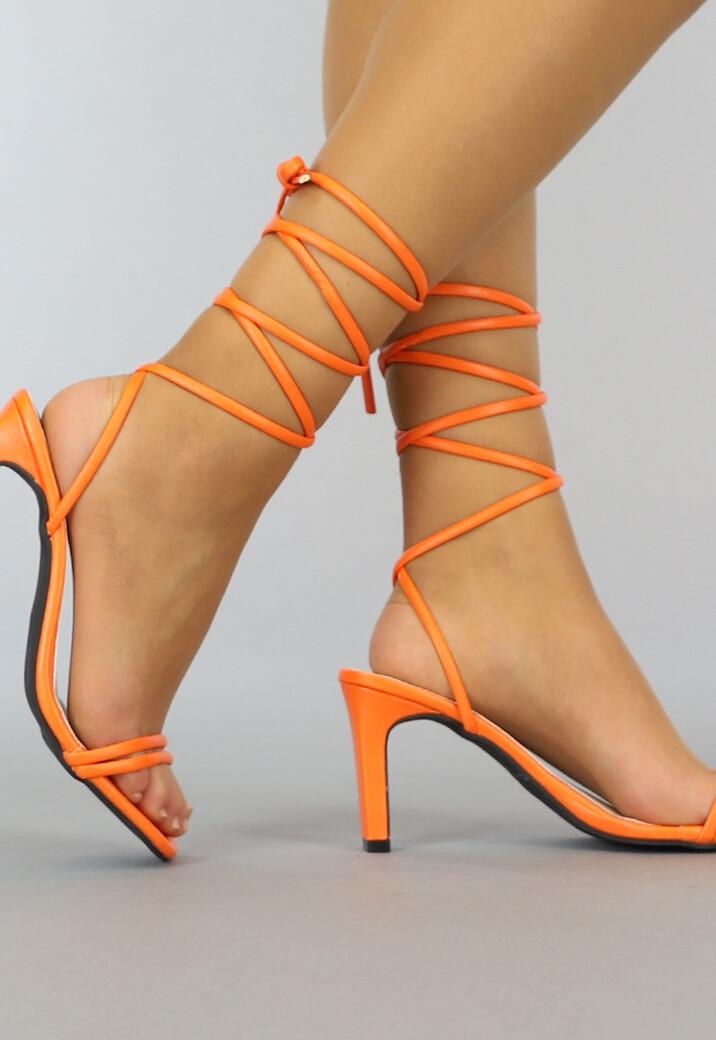 Oranje Wikkel Sandaletten met Vierkante Neus