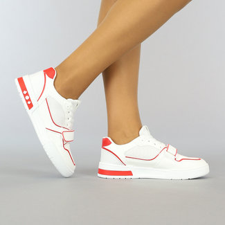 SALEBL Witte lage Sneakers met Rode Details en Klittenband