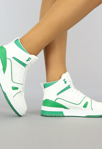SALE80 Witte Hoge Sneakers met Groene Details
