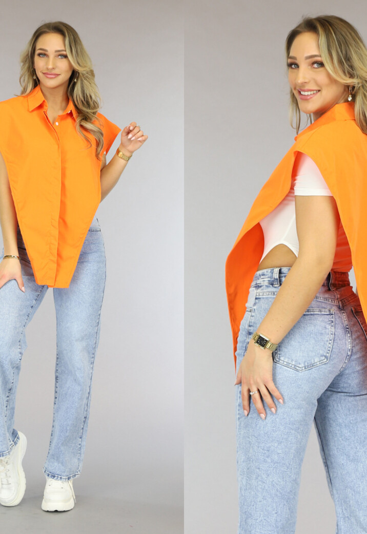 Oranje Blouse met Open Zijkanten