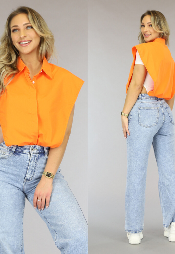 Oranje Blouse met Open Zijkanten