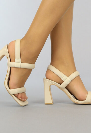 BF2023 Beige Retro Peeptoe Sandaletten met Stevige Hak