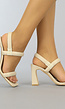 Beige Retro Peeptoe Sandaletten met Stevige Hak