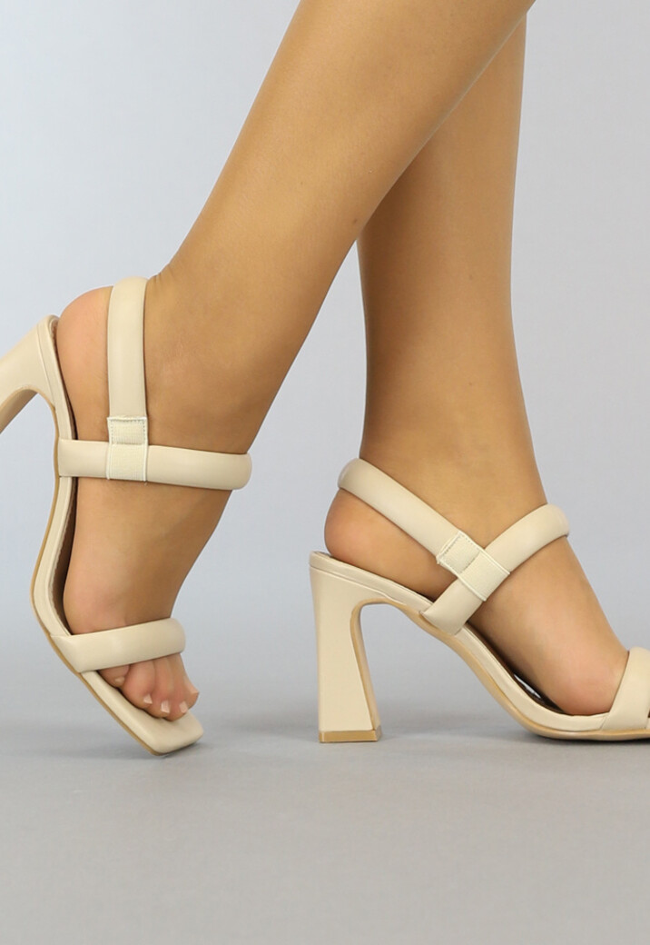 Beige Retro Peeptoe Sandaletten met Stevige Hak