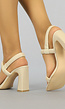 Beige Retro Peeptoe Sandaletten met Stevige Hak