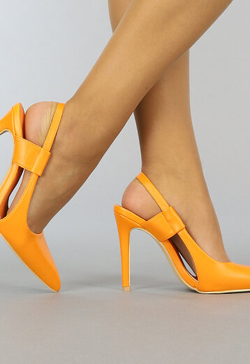 BF2023 Oranje Spitse Open Pumps met Stiletto Hak