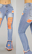 Blauwe Medium Waist Flair Jeans met Oranje Scheuren