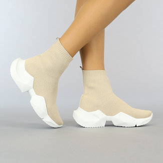 Hoge Beige Sock Sneakers met Grove Zool
