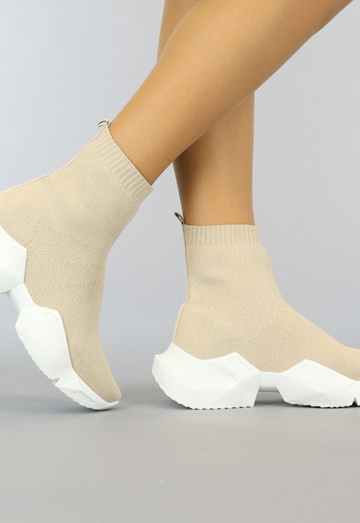 Hoge Beige Sock Sneakers met Grove Zool