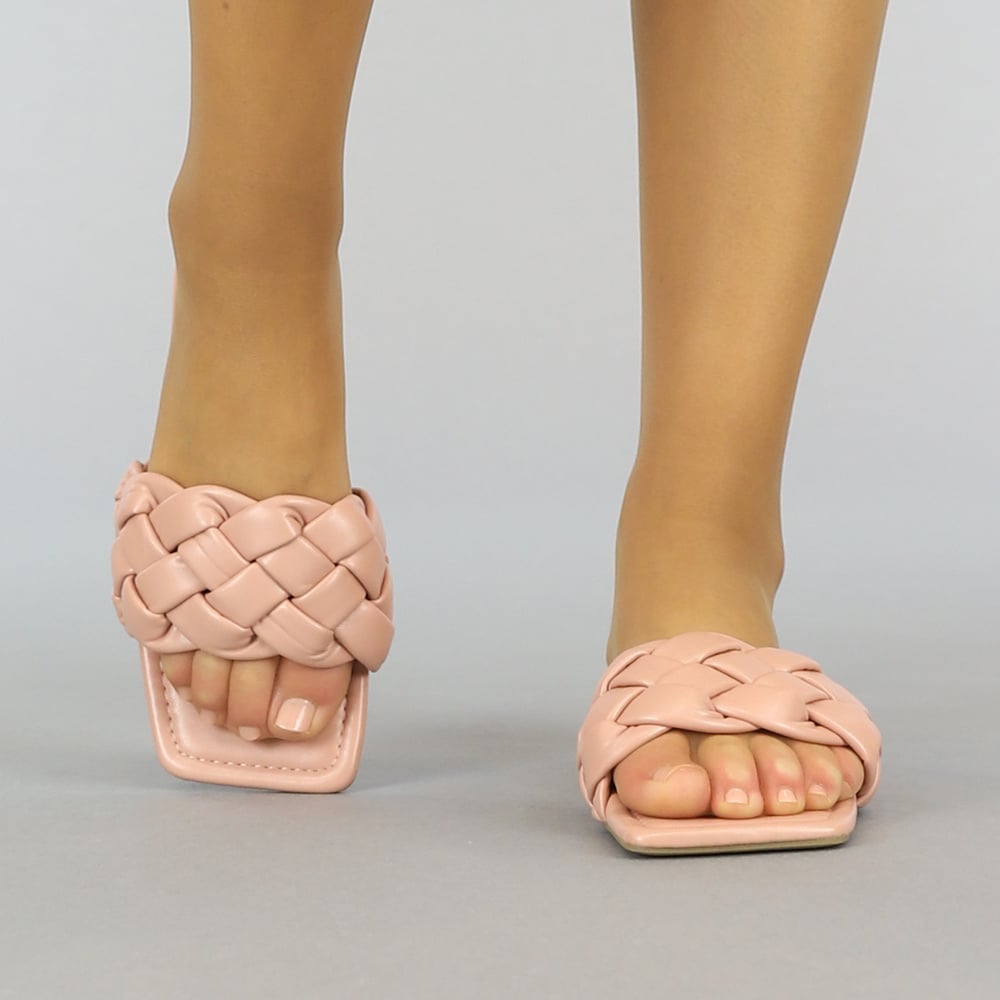 Lichtroze Lederlook Slippers Met Gevlochten Band Uwantisell Nl