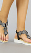 Zwarte Sandaaltjes met Glitter Bloemen en Sleehak
