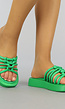 Groene Slippers met Ingevlochten Straps en Vierkante Neus