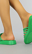 Groene Slippers met Ingevlochten Straps en Vierkante Neus