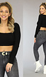 Zwarte Rib Crop Top met Lange Mouwen