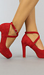 Rode Suède-Look Pumps met Enkelbandje