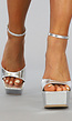 Sexy Metallic Zilveren Plateau Sandaletten