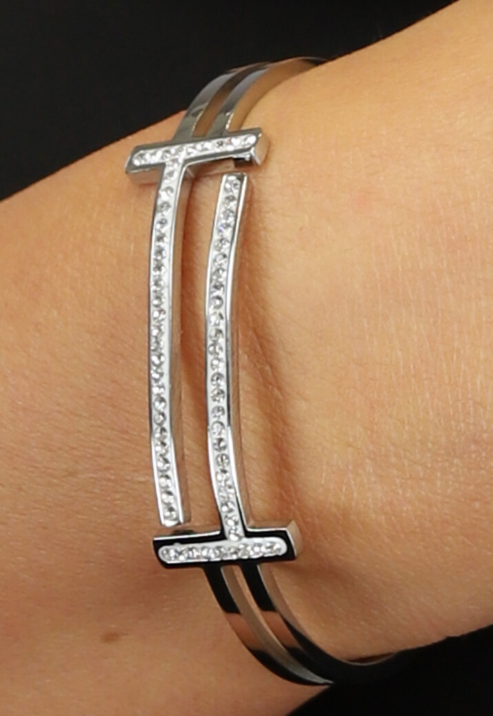 Zilveren Kruis Armband met Strass