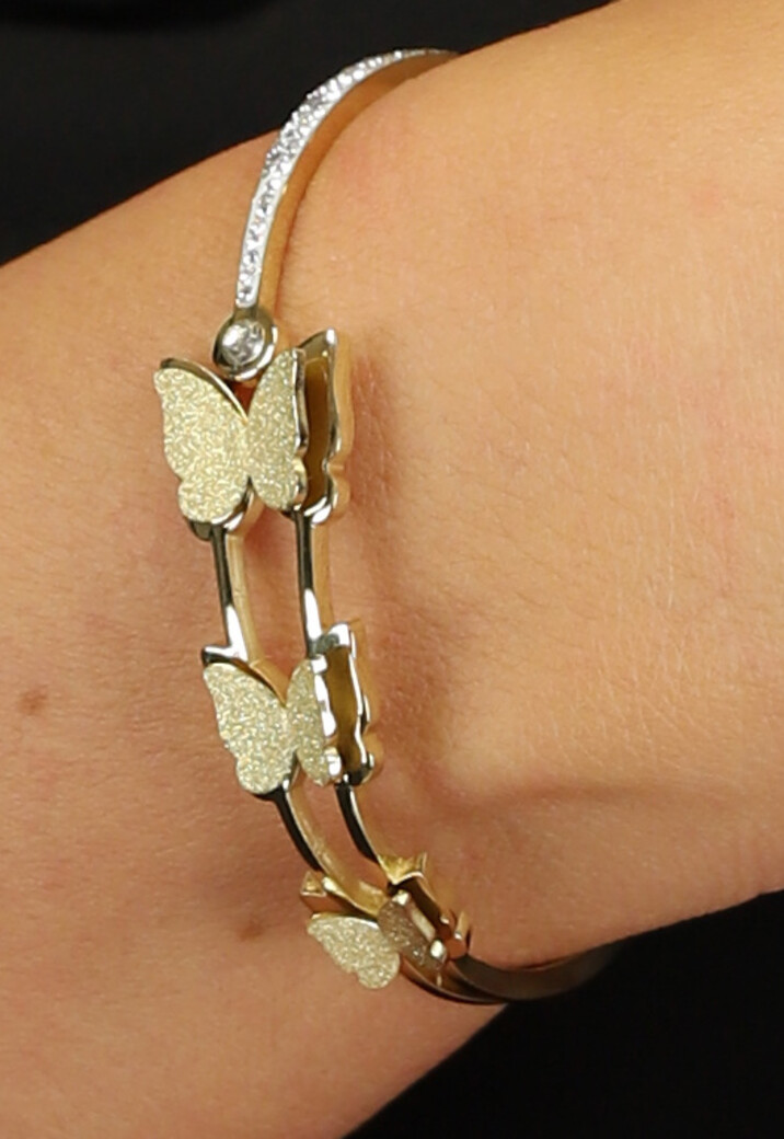 Gouden Armband met Strass en Vlinders