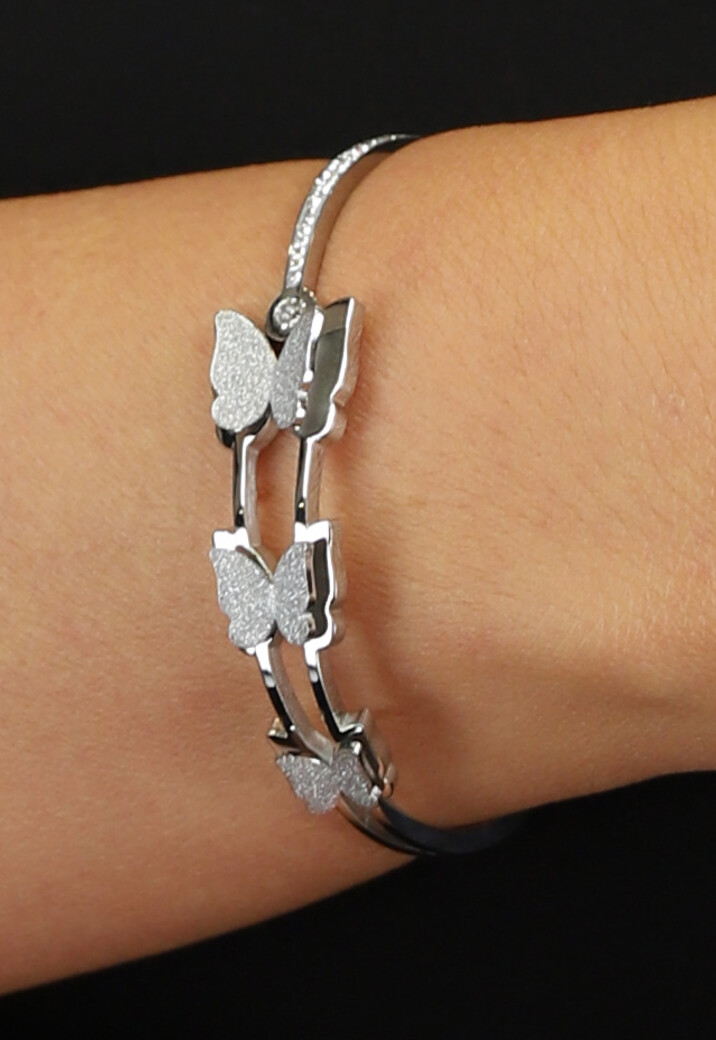 Zilveren Armband met Strass en Vlinders