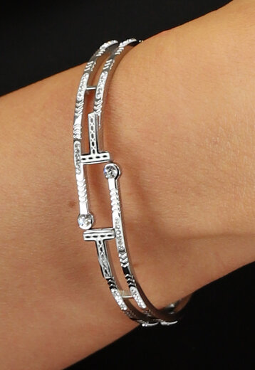 BF2023 Dubbele Zilveren Armband met Strass