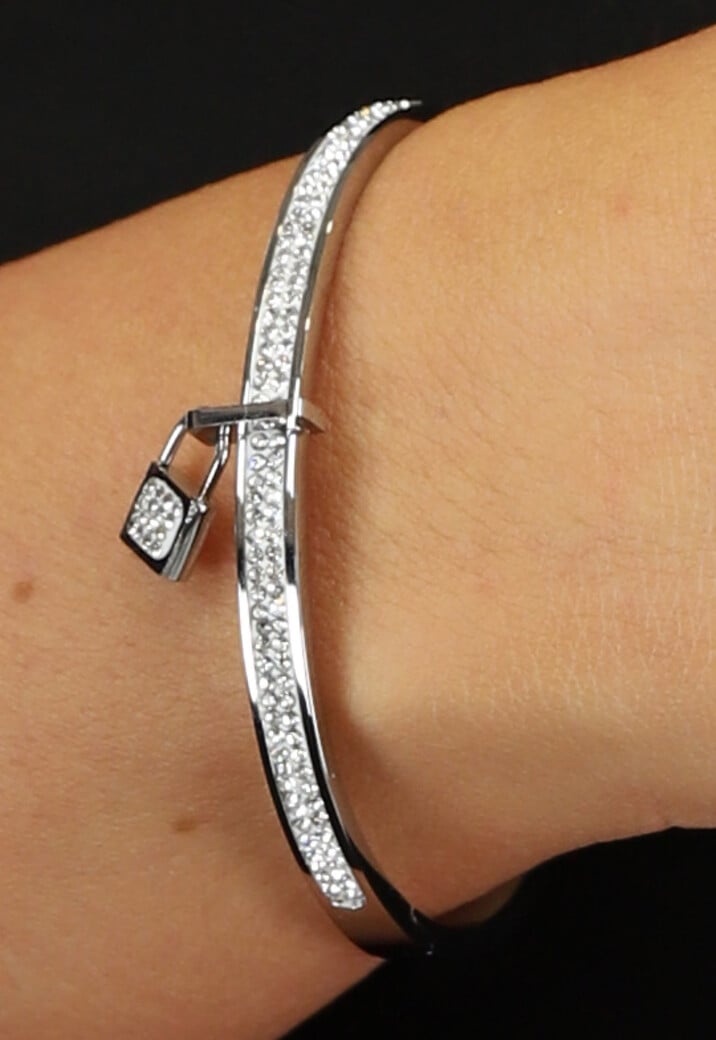 Smalle Zilveren Strass Armband met Slotje