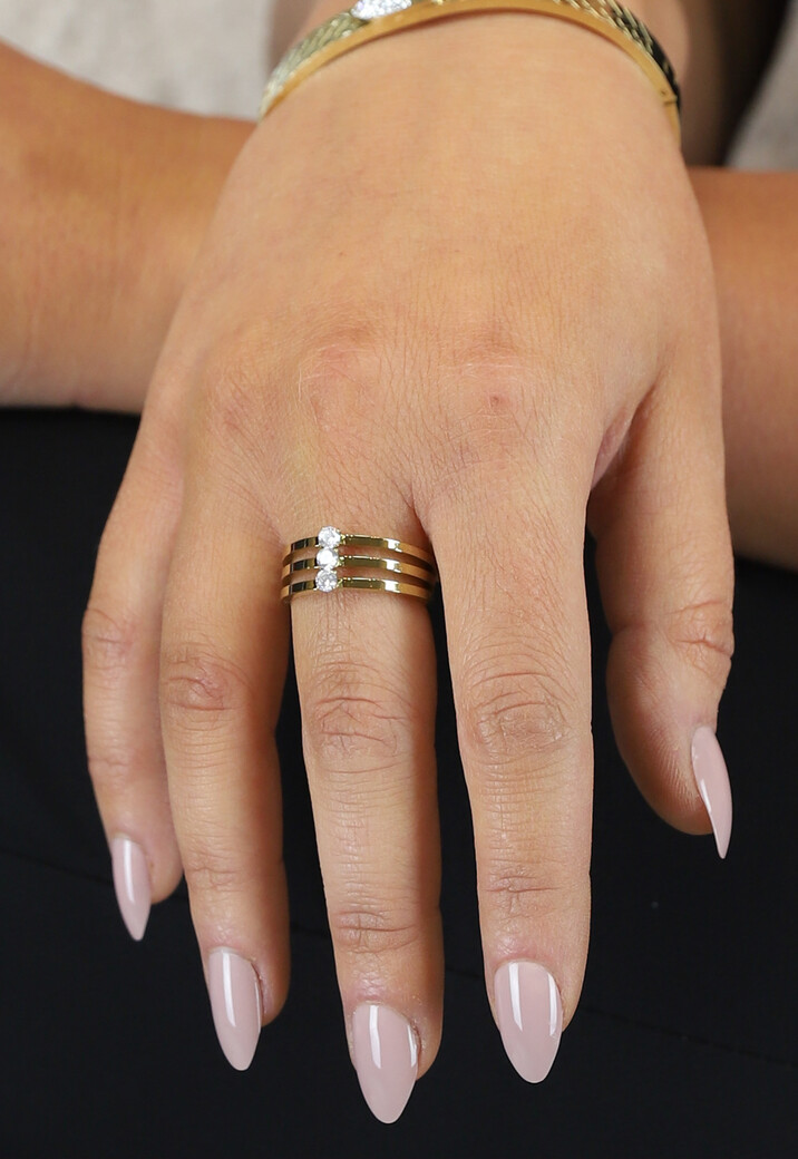 Gouden Triple Ring met Zilveren Steentjes