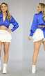 Blauwe Crop Blouse met Strikdetail