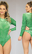 Groene Mesh Body met Velvet Bloemenprint