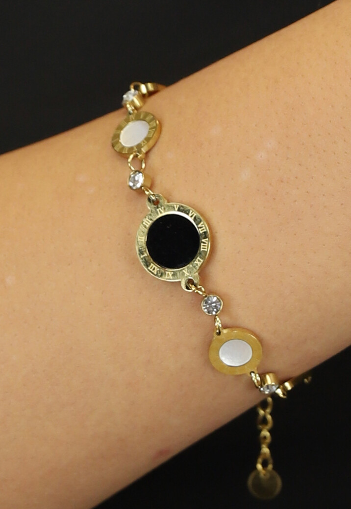 Gouden Armband met Steentjes en Romeinse Cijfers