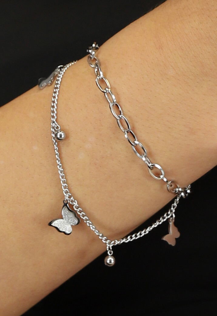 Multichain Bedelarmband met Vlinders Zilver