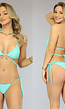 Mint Bikinibroekje met Strikjes en Gouden Details