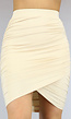 Beige Elastische Mullet Rok met Plooitjes