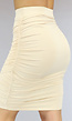 Beige Elastische Mullet Rok met Plooitjes