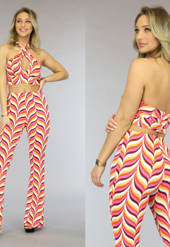 Oranje Gekruist Retro Crop Topje