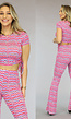 Geplooid Roze/Wit Retro Topje met Veters