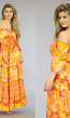 Oranje Off-Shoulder Maxi Jurk met Bloemenprint