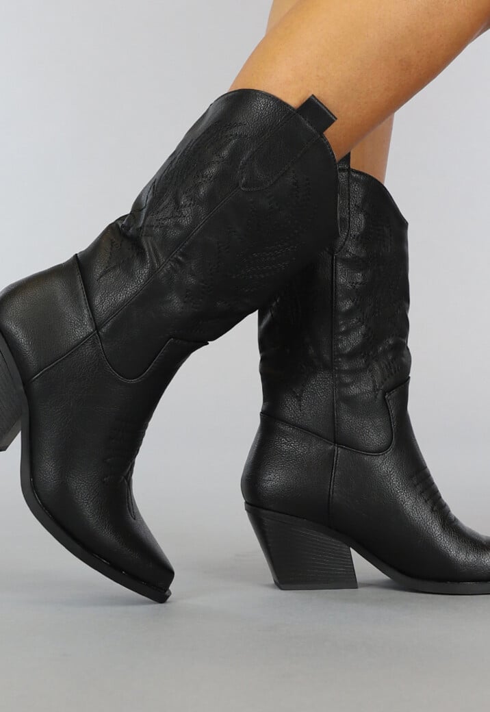 Zwarte Kuit Cowboylaarzen met Stiksels