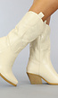 BF2023 Beige Kuit Cowboylaarzen met Stiksels