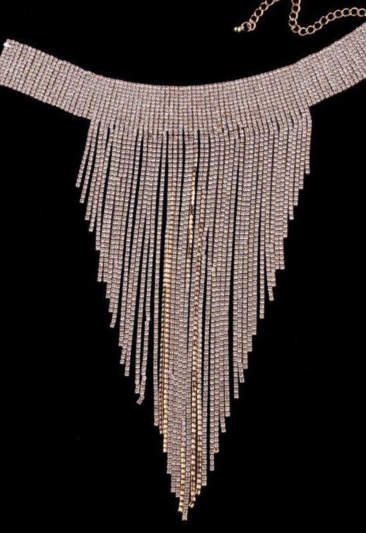 Grote Strass Choker met Strass Fringe