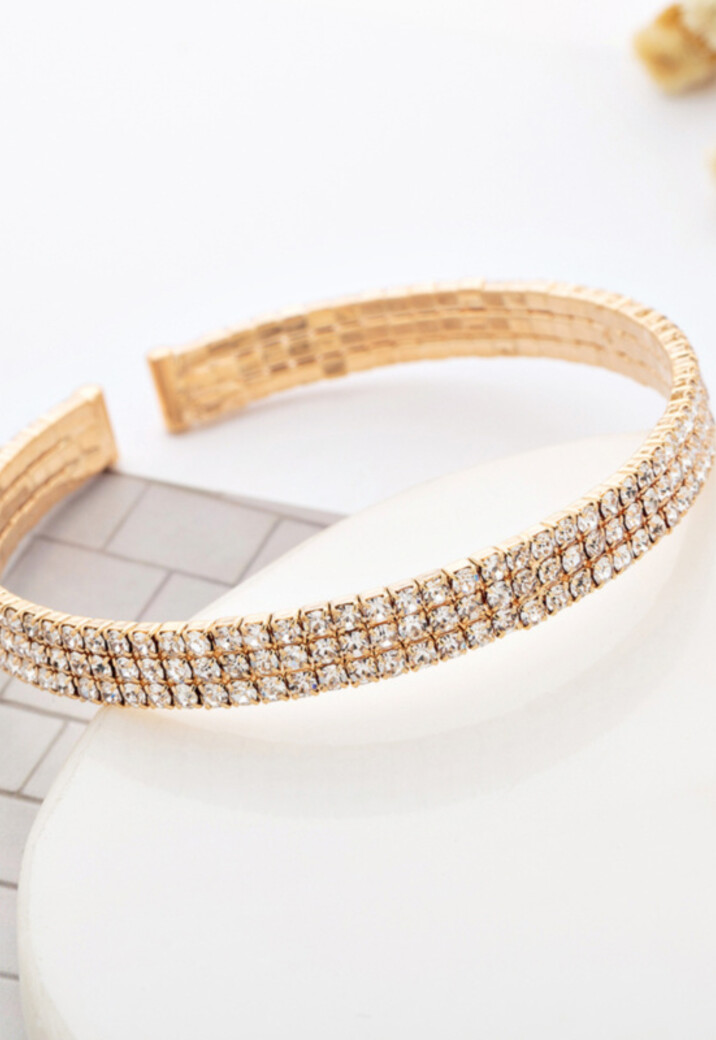 Glitter Armband met 3 rijen Strass Goud of Zilver