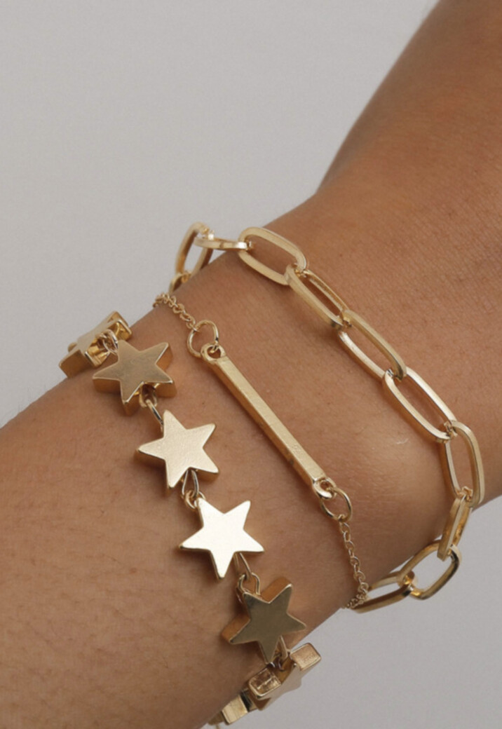 Armbanden set met Sterren, Schakel en Plaatjes Goud