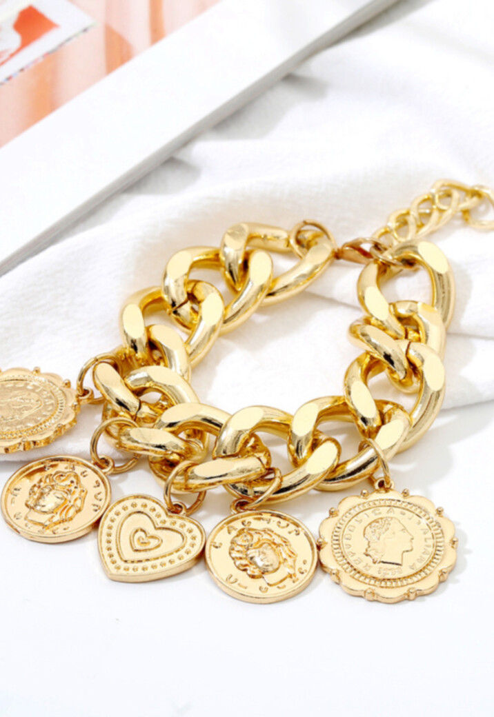 Dikke Goudkleurige Schakelarmband met Munten