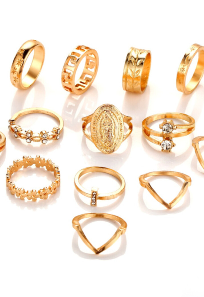Gouden Vintage Dertiendelige Ringen Set