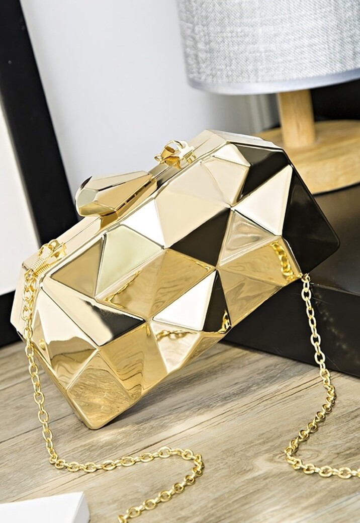 Kleine Metallic Clutch met Geometrisch Effect