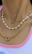 Gouden Driedelige Ketting met Parels en Multicolor Kraaltjes