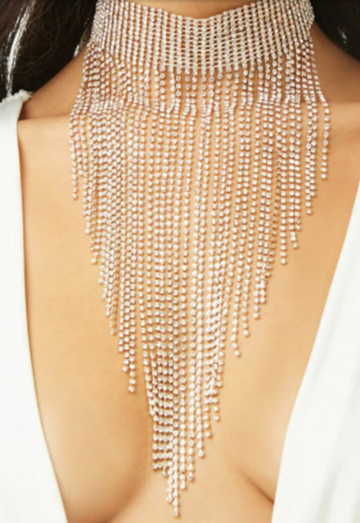 Grote Strass Choker met Strass Fringe